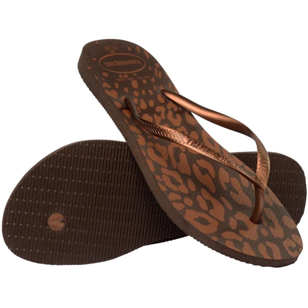 Chinelo De Dedo Havaianas Slim Animal Print Feminino Marrom 3