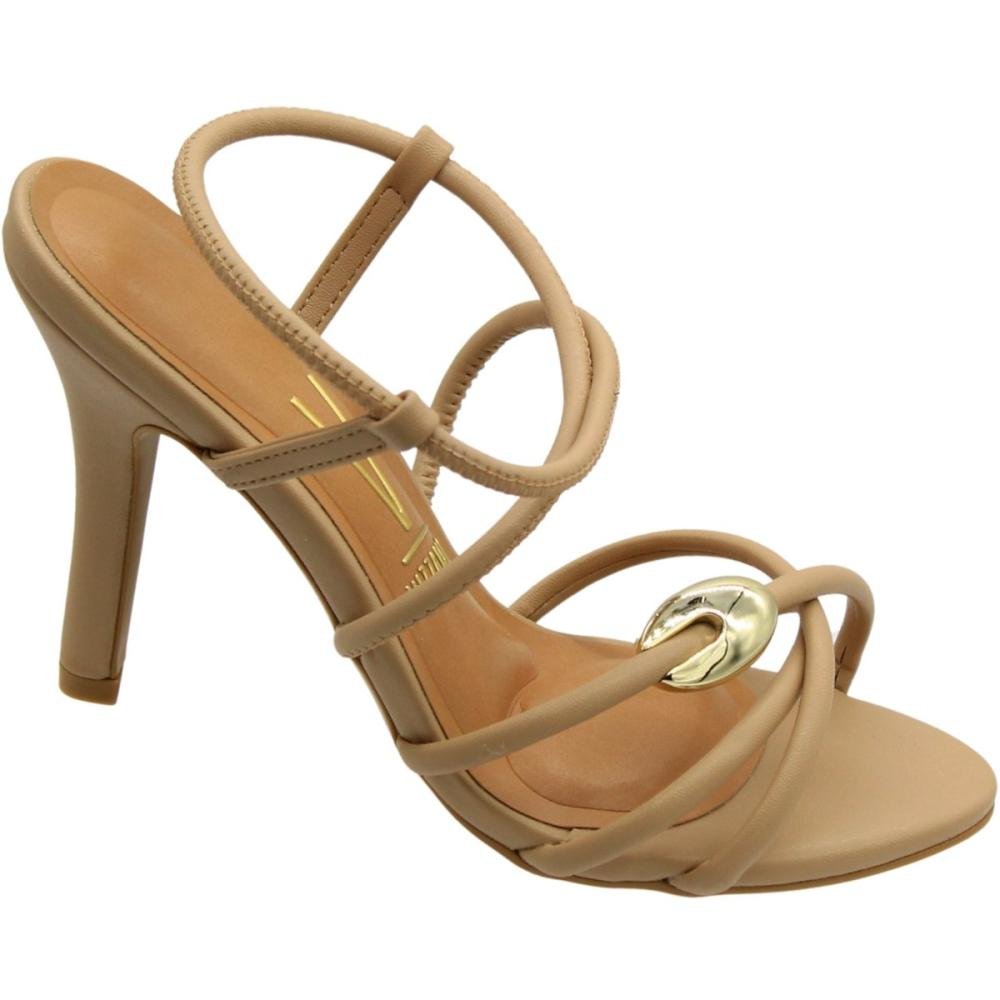 Sandália Salto Alto Vizzano Aplique Metalizado Feminino Bege 3
