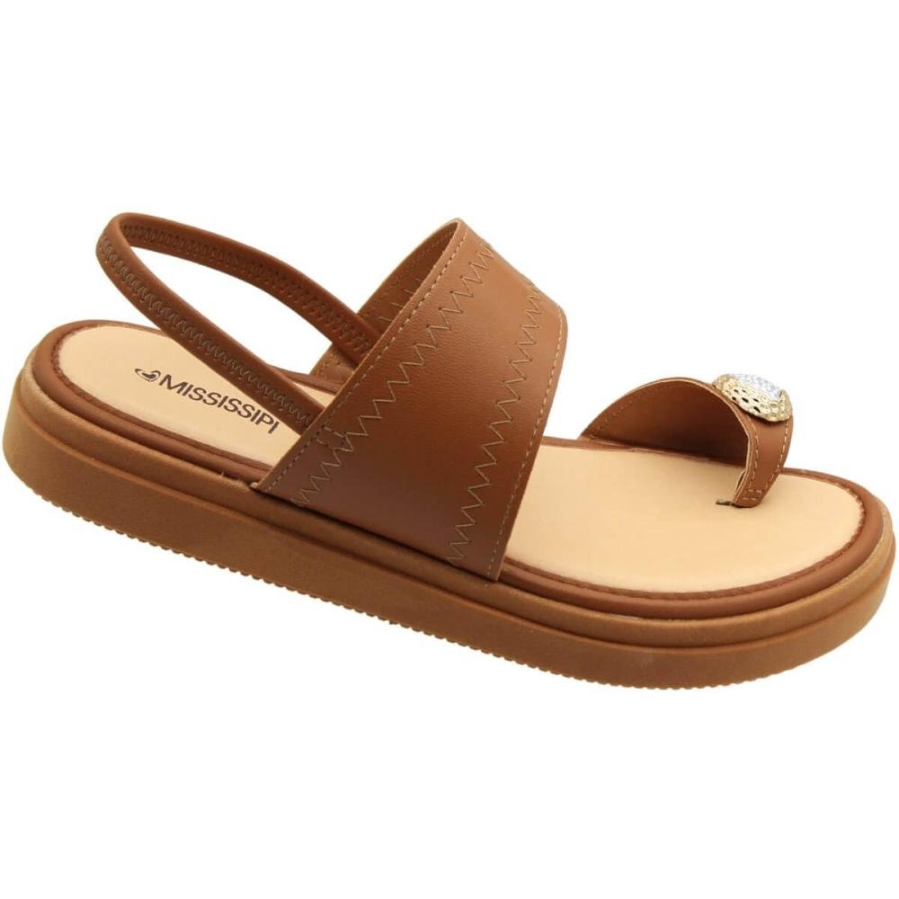 Sandália Plataforma Mississipi Tira Larga Ornamento Feminino Marrom 3