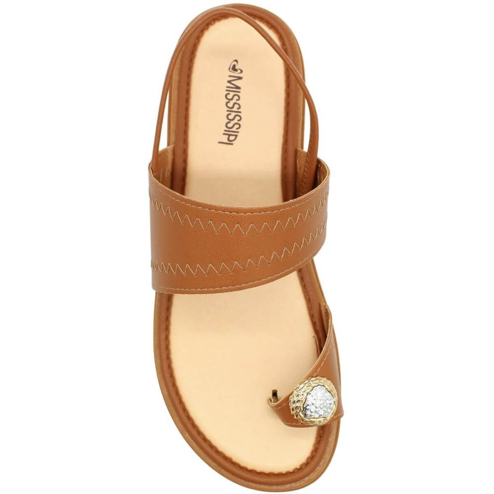 Sandália Plataforma Mississipi Tira Larga Ornamento Feminino Marrom 4