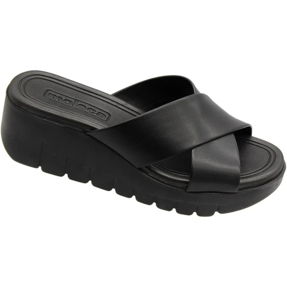 Tamanco Slide Plataforma Moleca Tiras Cruzadas Feminino Preto 3