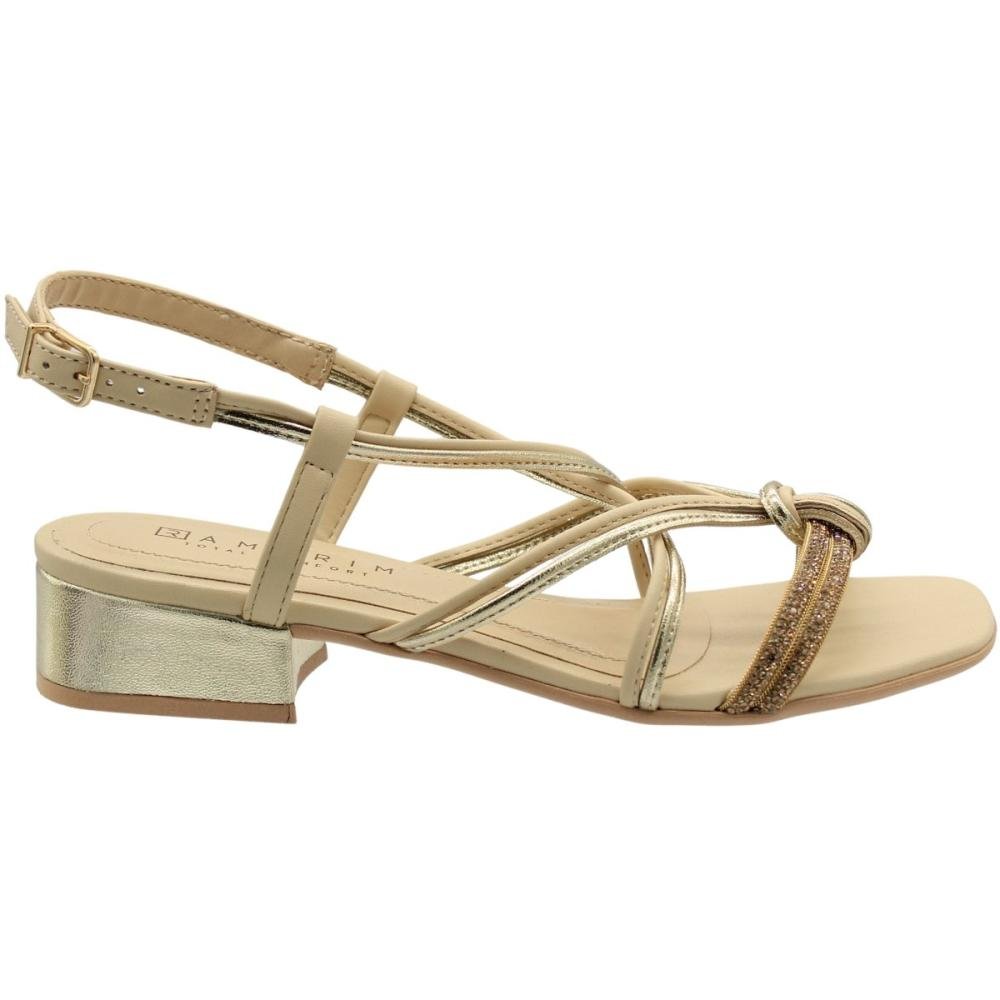 Sandália Salto Baixo Ramarim Tiras Cruzadas Strass Feminina