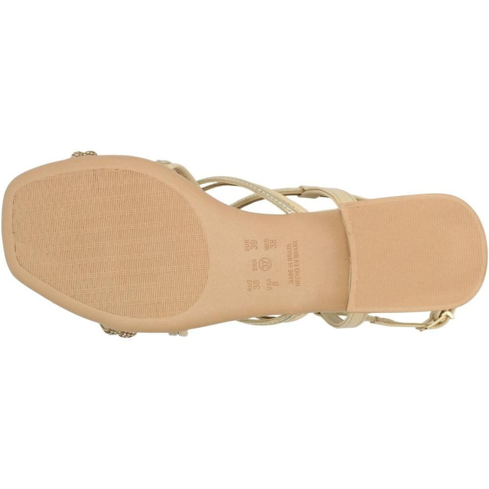 Sandália Salto Baixo Ramarim Tiras Cruzadas Strass Feminina Bege 5