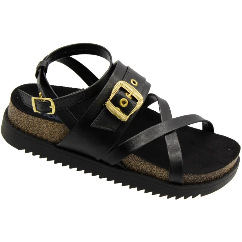 Sandália Papete Plataforma Moleca Adorno De Fivela Feminina Preto 3