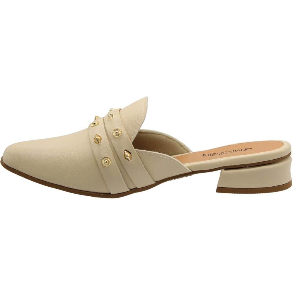 Mule Mississipi Tiras Com Apliques Metalizados Feminino Bege 2