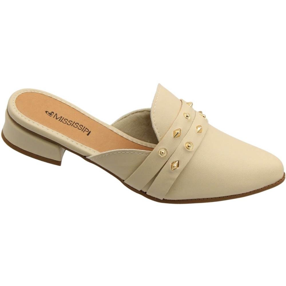 Mule Mississipi Tiras Com Apliques Metalizados Feminino Bege 3