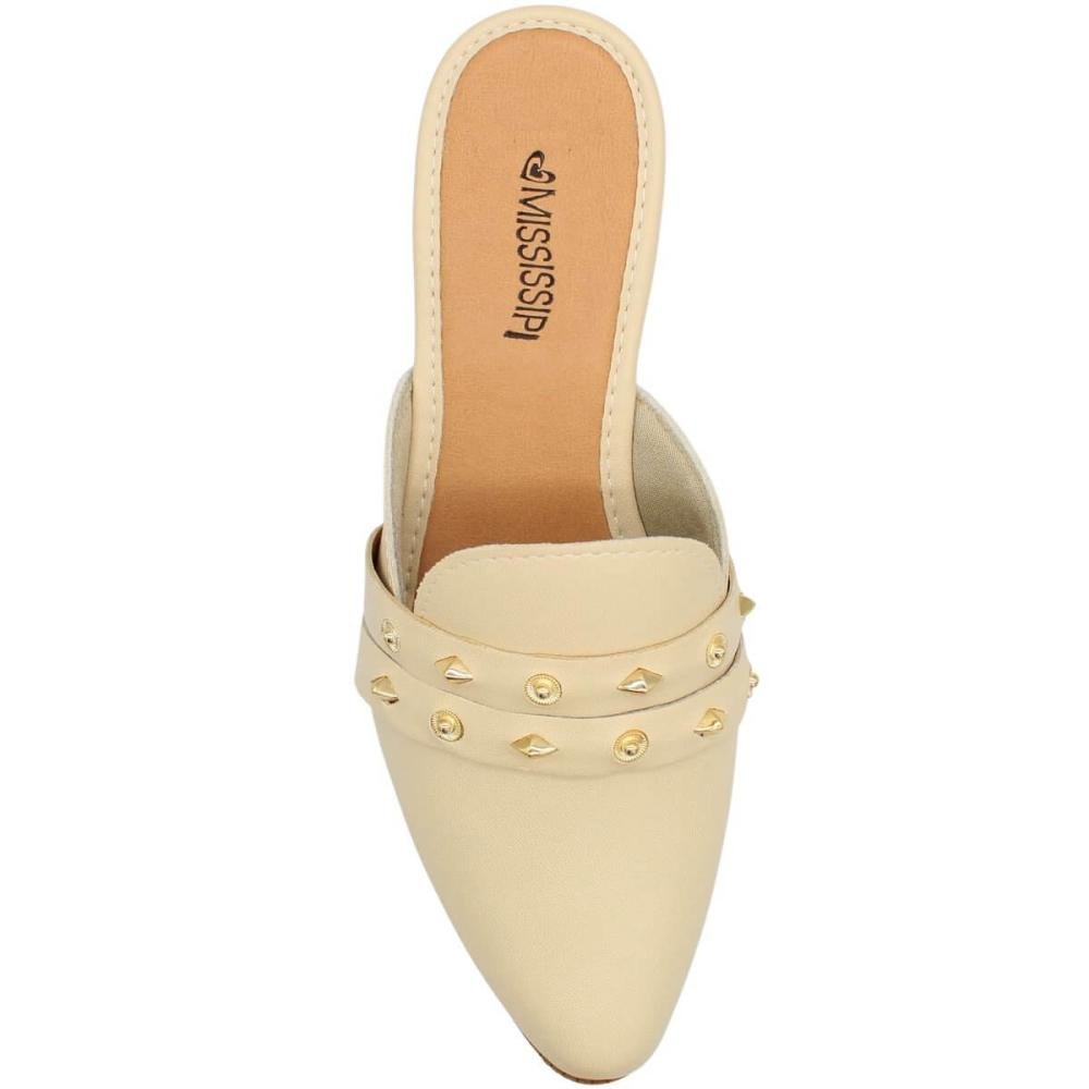 Mule Mississipi Tiras Com Apliques Metalizados Feminino Bege 4