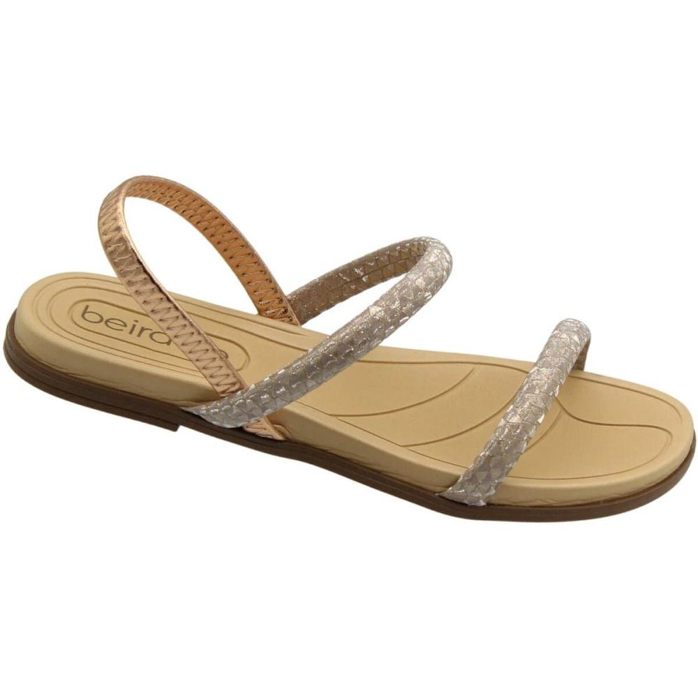 Sandália Rasteira Beira Rio Tira Glitter Triangular Feminina Bege 3