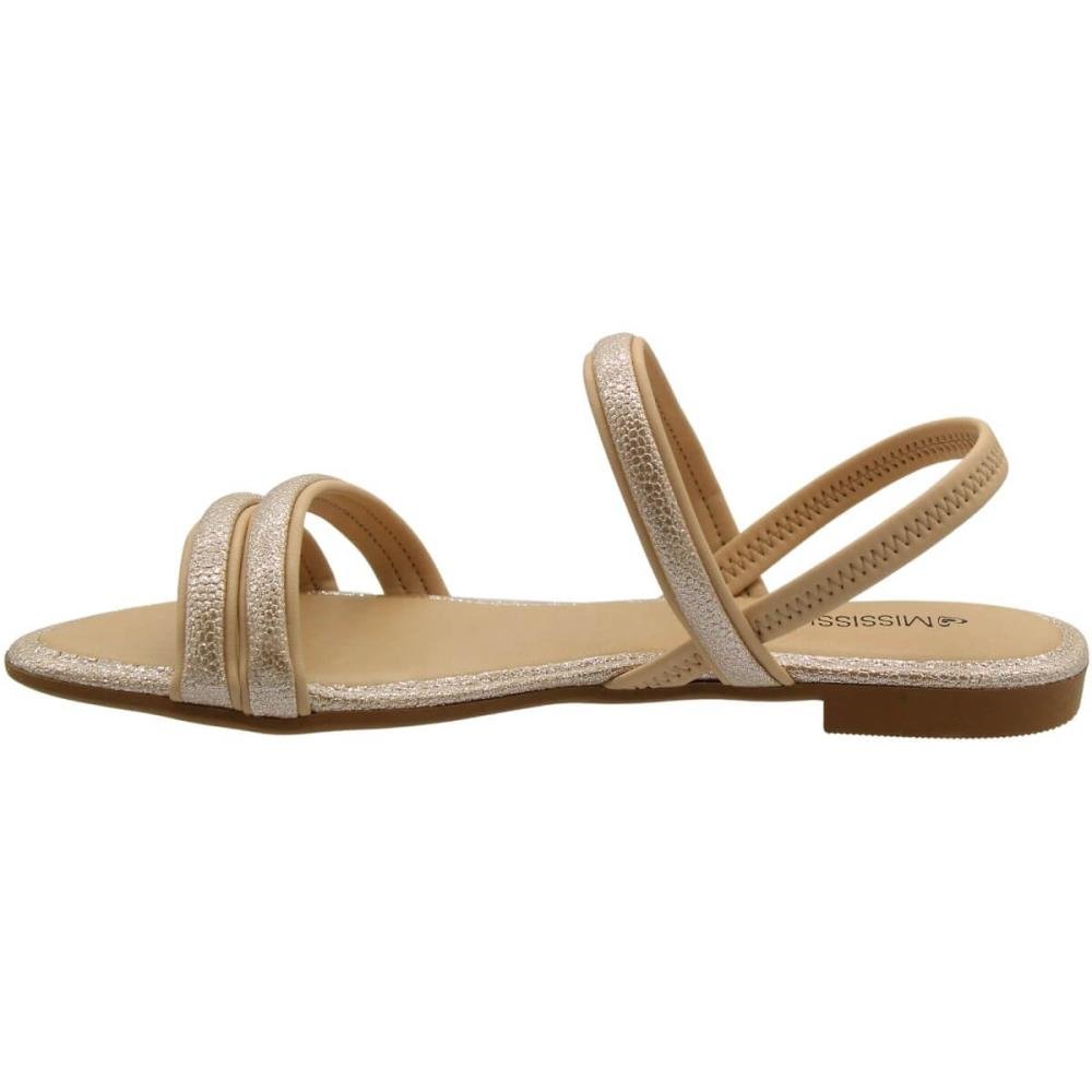 Sandália Rasteira Mississipi Tira Rives Metalizada Feminina Bege 2