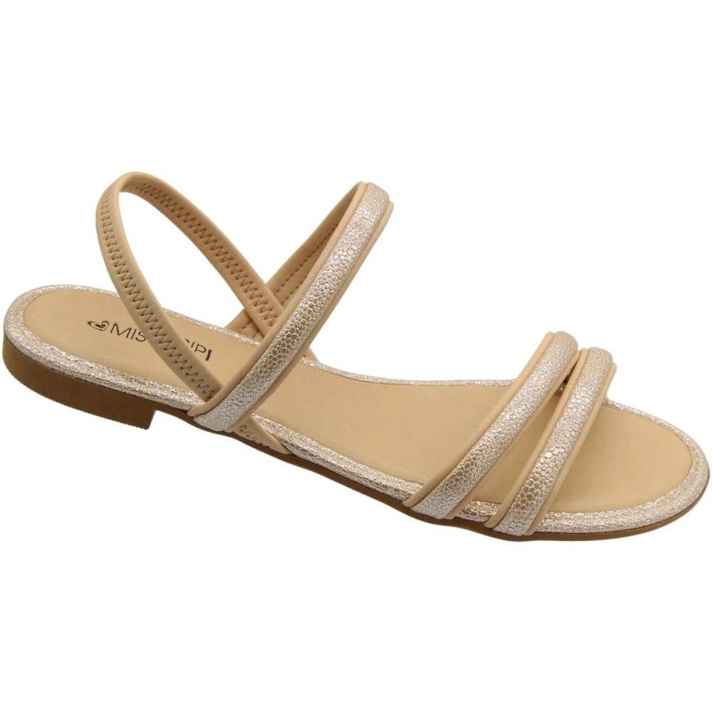Sandália Rasteira Mississipi Tira Rives Metalizada Feminina Bege 3