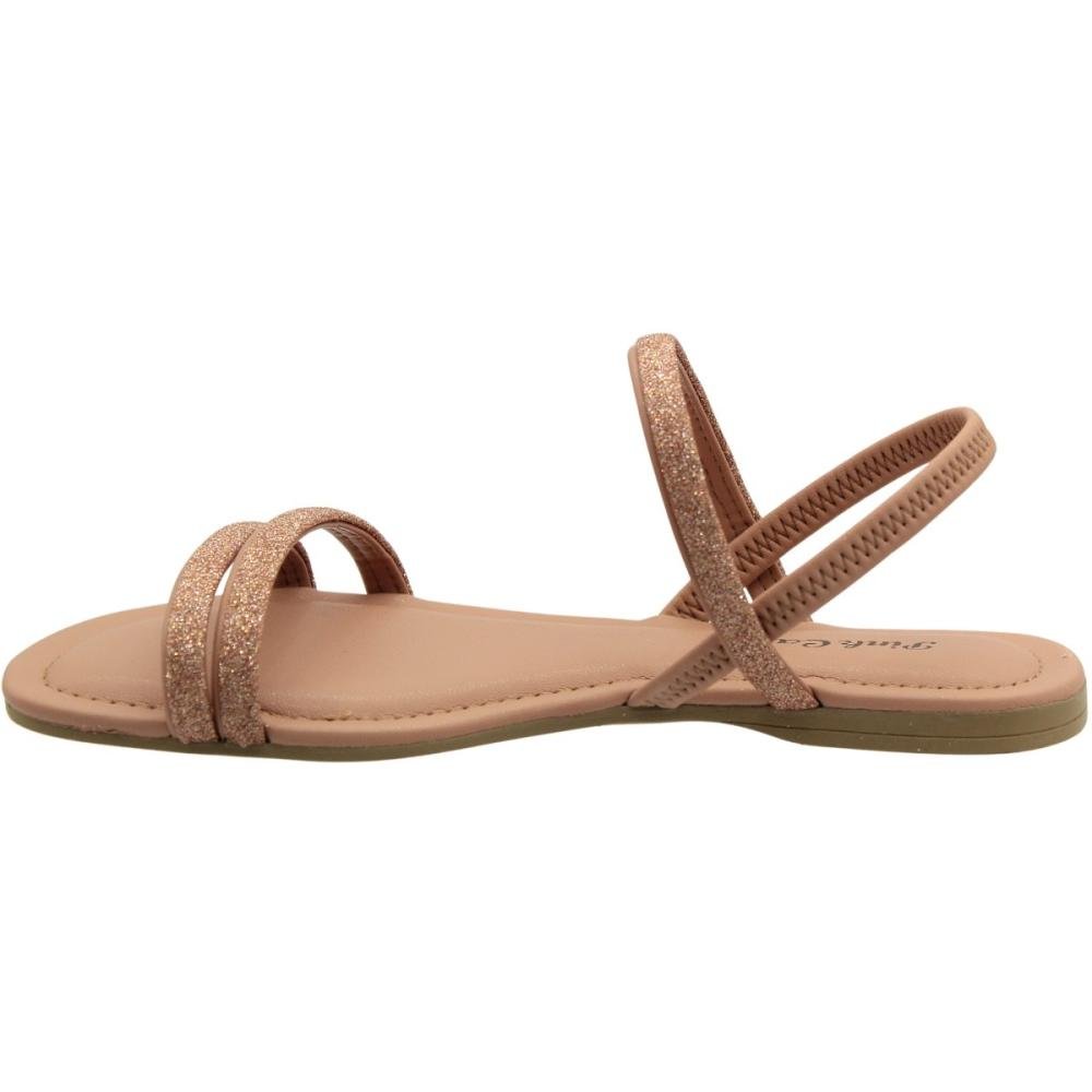 Sandália Rasteira Infantil Pink Cats Tiras Brilhantes Menina Bege 2