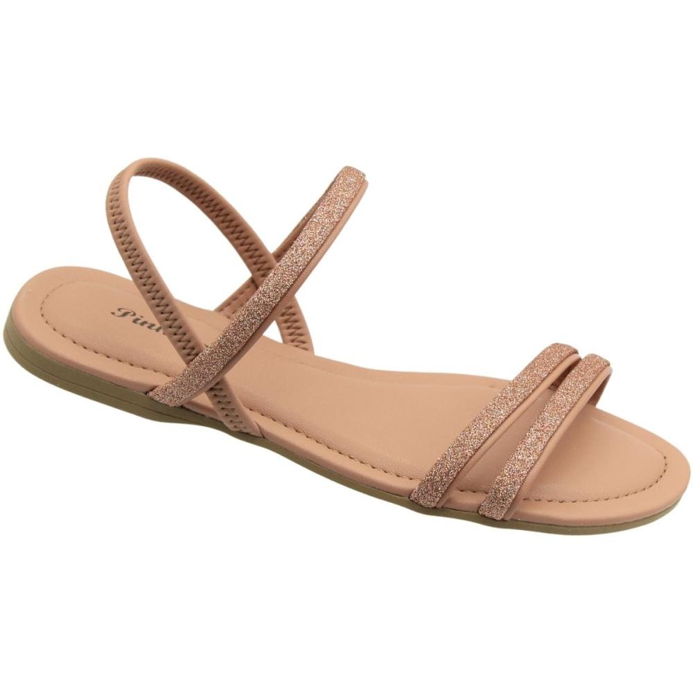 Sandália Rasteira Infantil Pink Cats Tiras Brilhantes Menina Bege 3