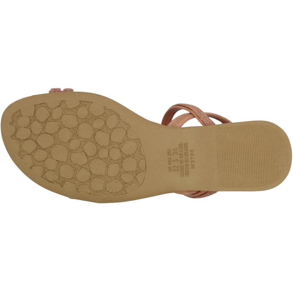 Sandália Rasteira Infantil Pink Cats Tiras Brilhantes Menina Bege 5