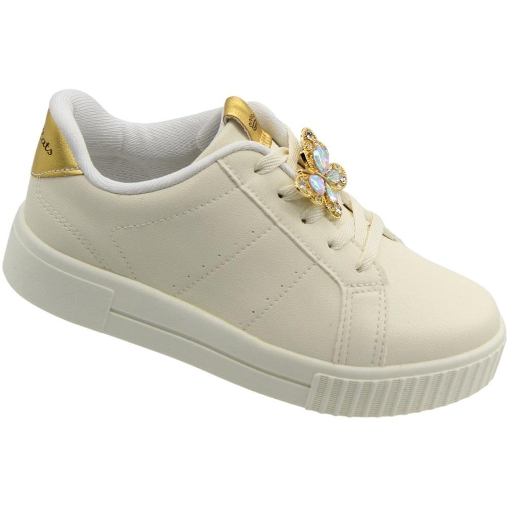 Tênis Casual Infantil Pink Cats Crystal Butterfly Menina Bege 3