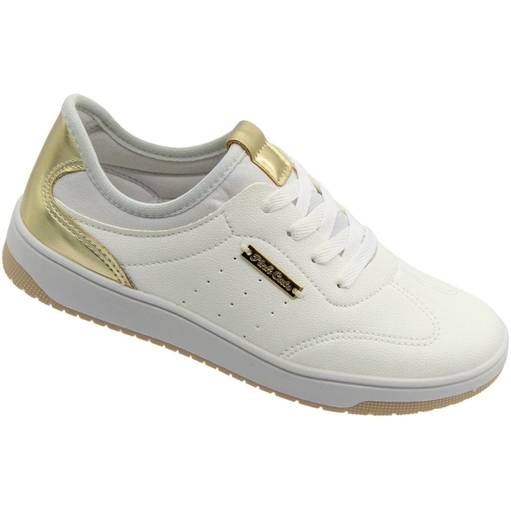 Tênis Casual Infantil Pink Cats Vercelli Macio Menina Branco/Dourado 3