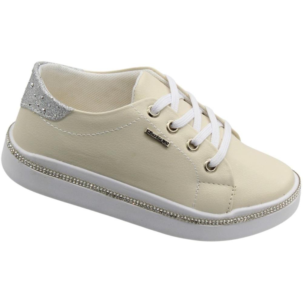 Tênis Casual Infantil Sophia Almeida Giltter Strass Menina Bege 3