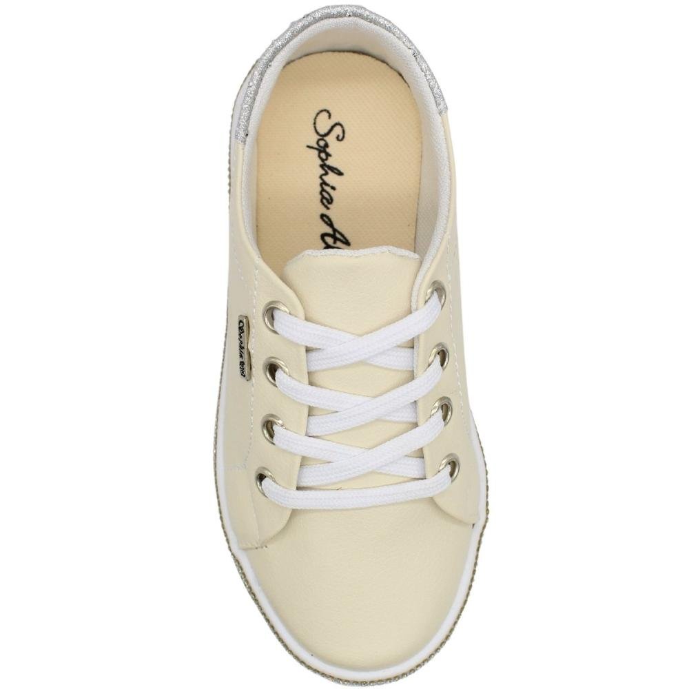 Tênis Casual Infantil Sophia Almeida Giltter Strass Menina Bege 4