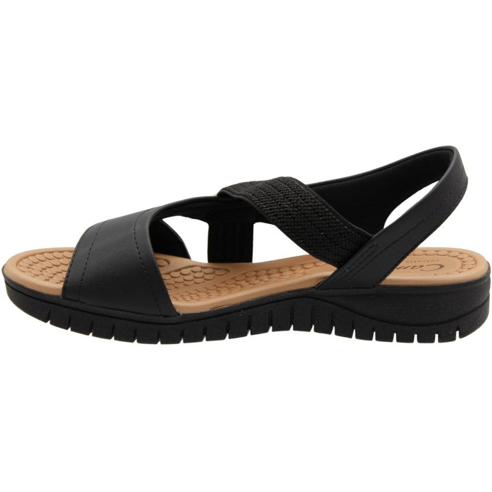 Sandália Anabela Campesí Tira Elástica Adorno Metal Feminina Preto 2