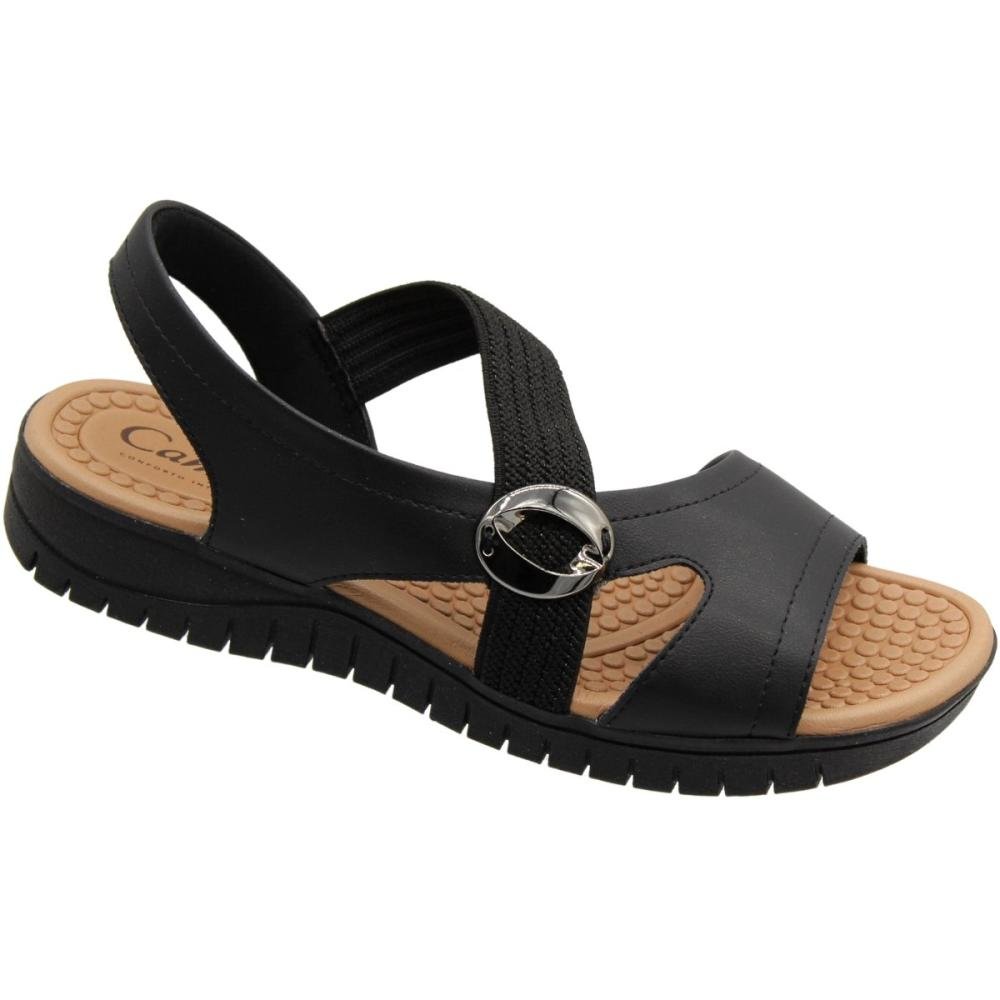 Sandália Anabela Campesí Tira Elástica Adorno Metal Feminina Preto 3