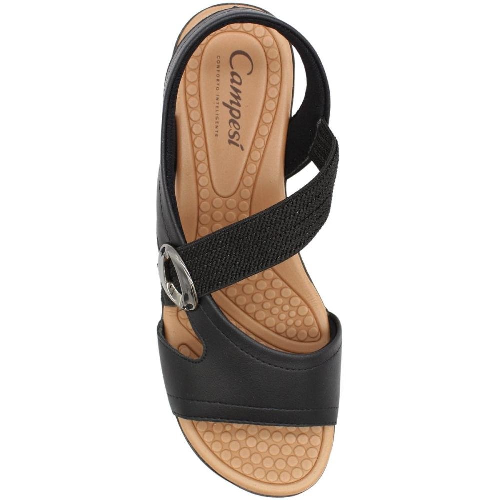 Sandália Anabela Campesí Tira Elástica Adorno Metal Feminina Preto 4