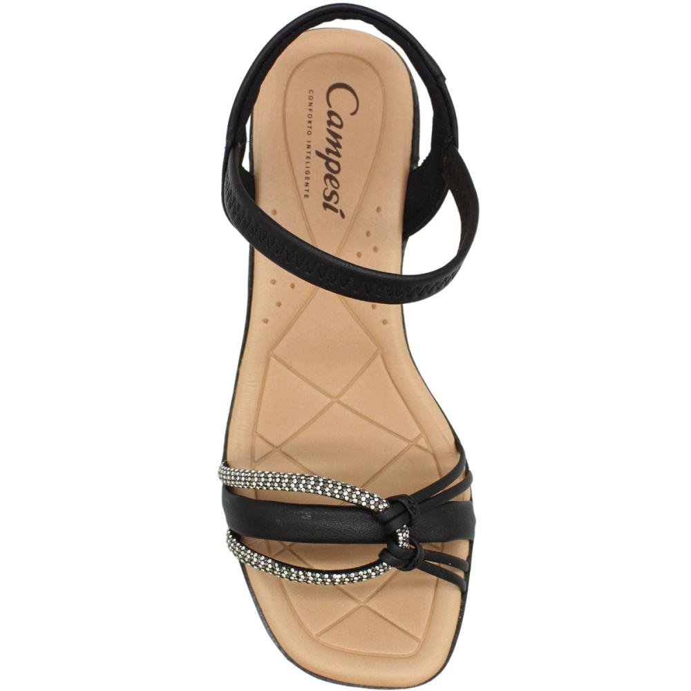 Sandália Salto Baixo Campesí Tira Em Strass Feminina Preto 4