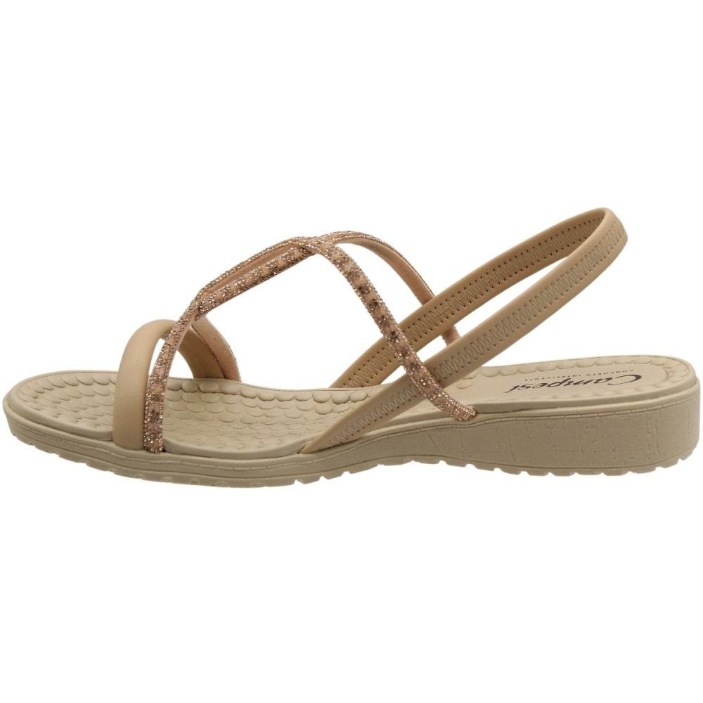 Sandália Salto Baixo Campesí Tiras Strass Entrelaço Feminina Bege 2