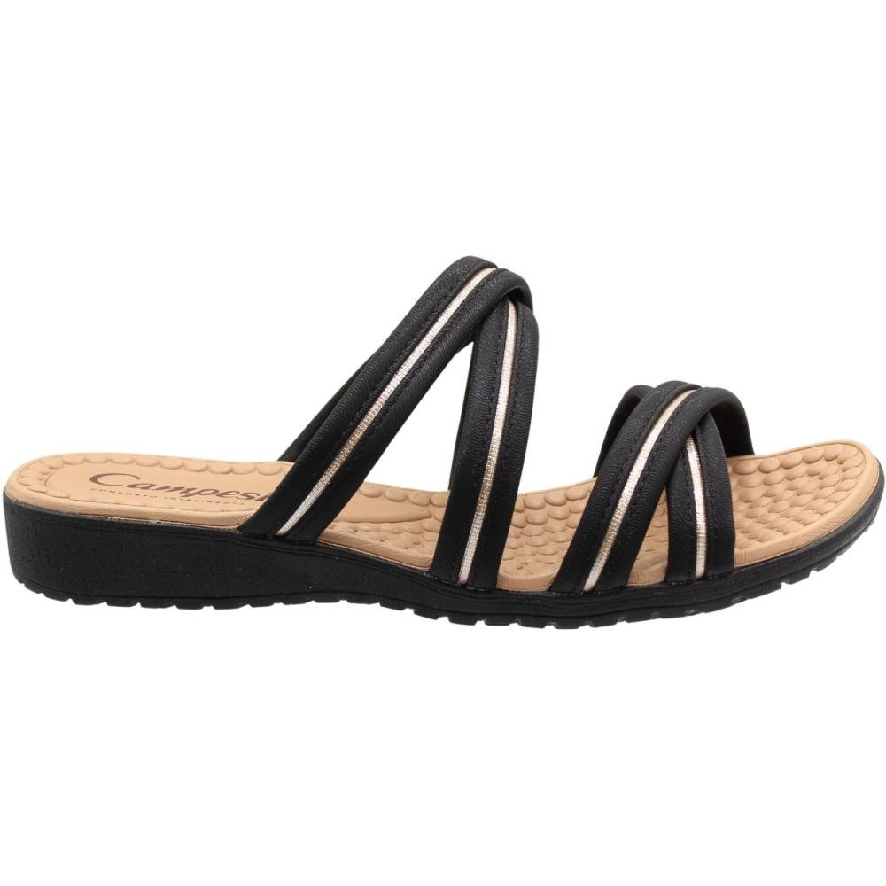 Tamanco Salto Baixo Campesí Tiras Cruzadas Anabela Feminino Preto 1