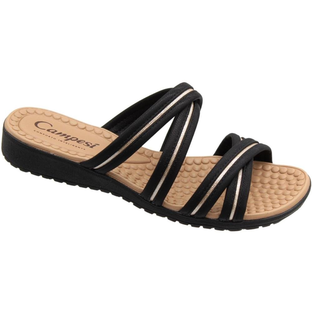Tamanco Salto Baixo Campesí Tiras Cruzadas Anabela Feminino Preto 3