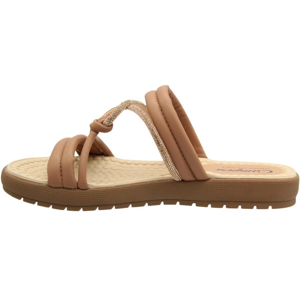 Tamanco Salto Baixo Campesí Tiras Macias Strass Feminina Marrom 2