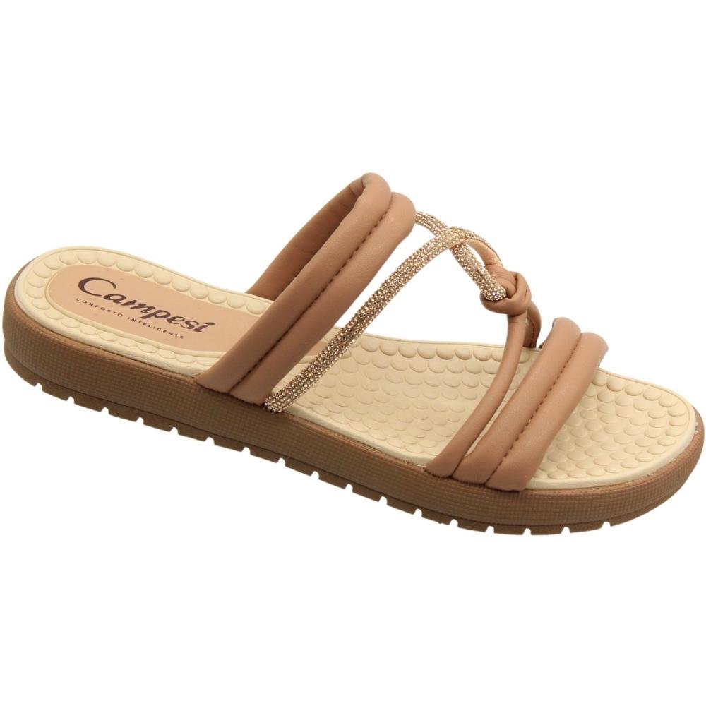 Tamanco Salto Baixo Campesí Tiras Macias Strass Feminina Marrom 3