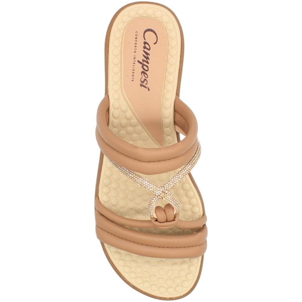 Tamanco Salto Baixo Campesí Tiras Macias Strass Feminina Marrom 4