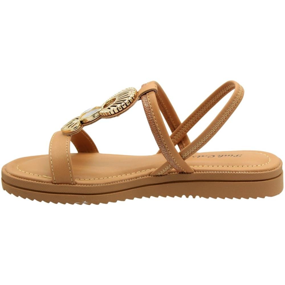 Sandália Rasteira Pink Cats Adorno Metálico Refinado Menina Marrom 2