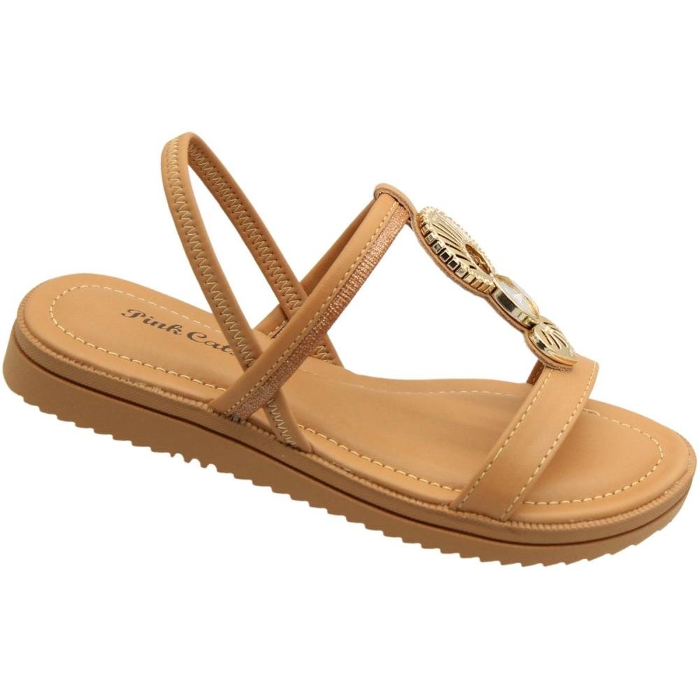 Sandália Rasteira Pink Cats Adorno Metálico Refinado Menina Marrom 3