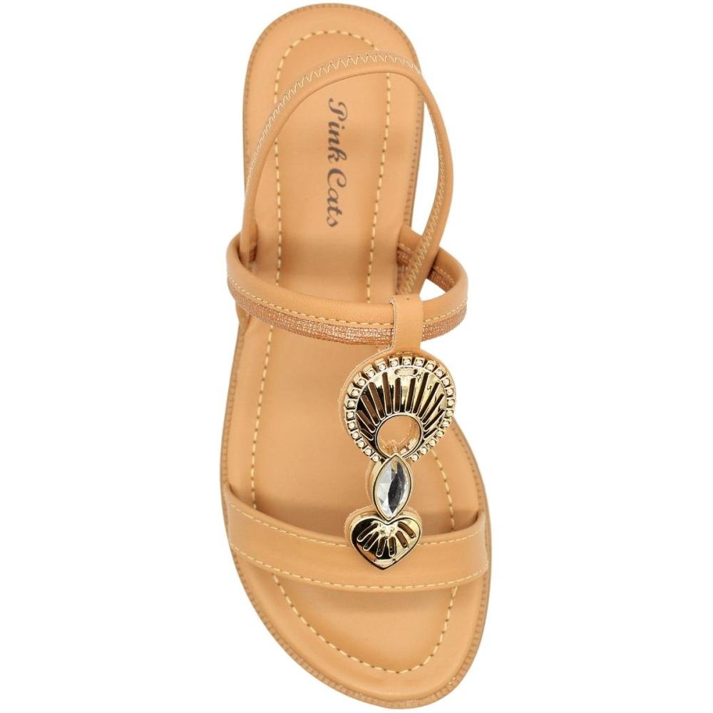 Sandália Rasteira Pink Cats Adorno Metálico Refinado Menina Marrom 4