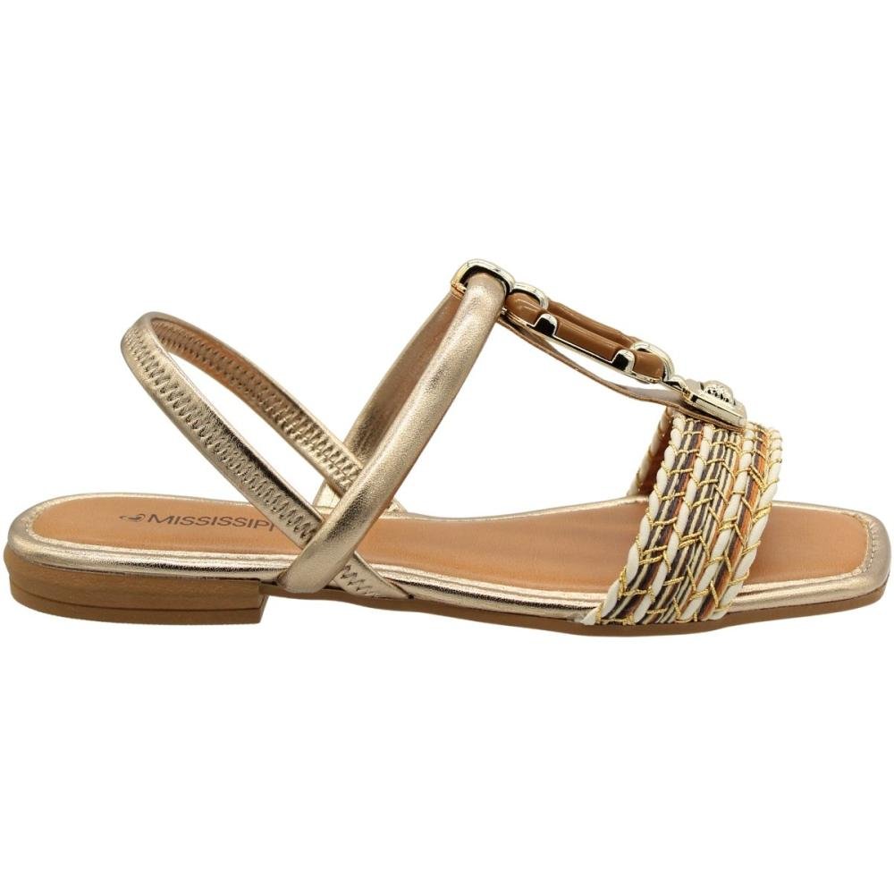 Sandália Rasteira Mississipi Tira Tramada Adornada Feminina