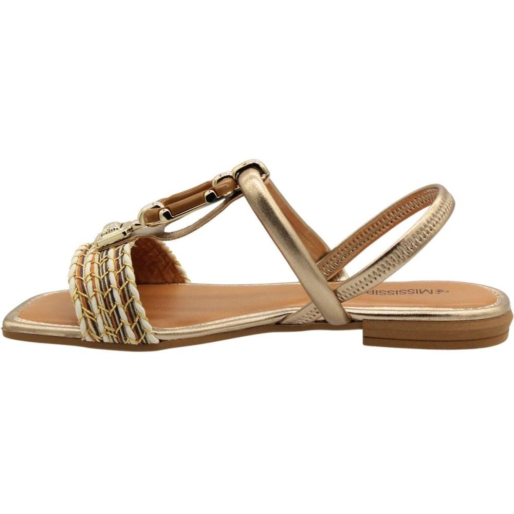 Sandália Rasteira Mississipi Tira Tramada Adornada Feminina Ouro 2