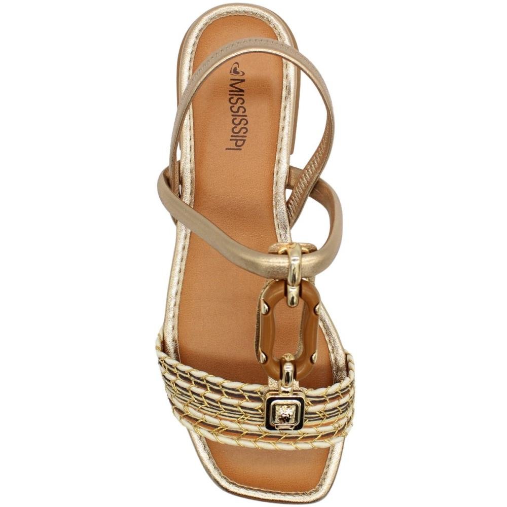 Sandália Rasteira Mississipi Tira Tramada Adornada Feminina Ouro 4