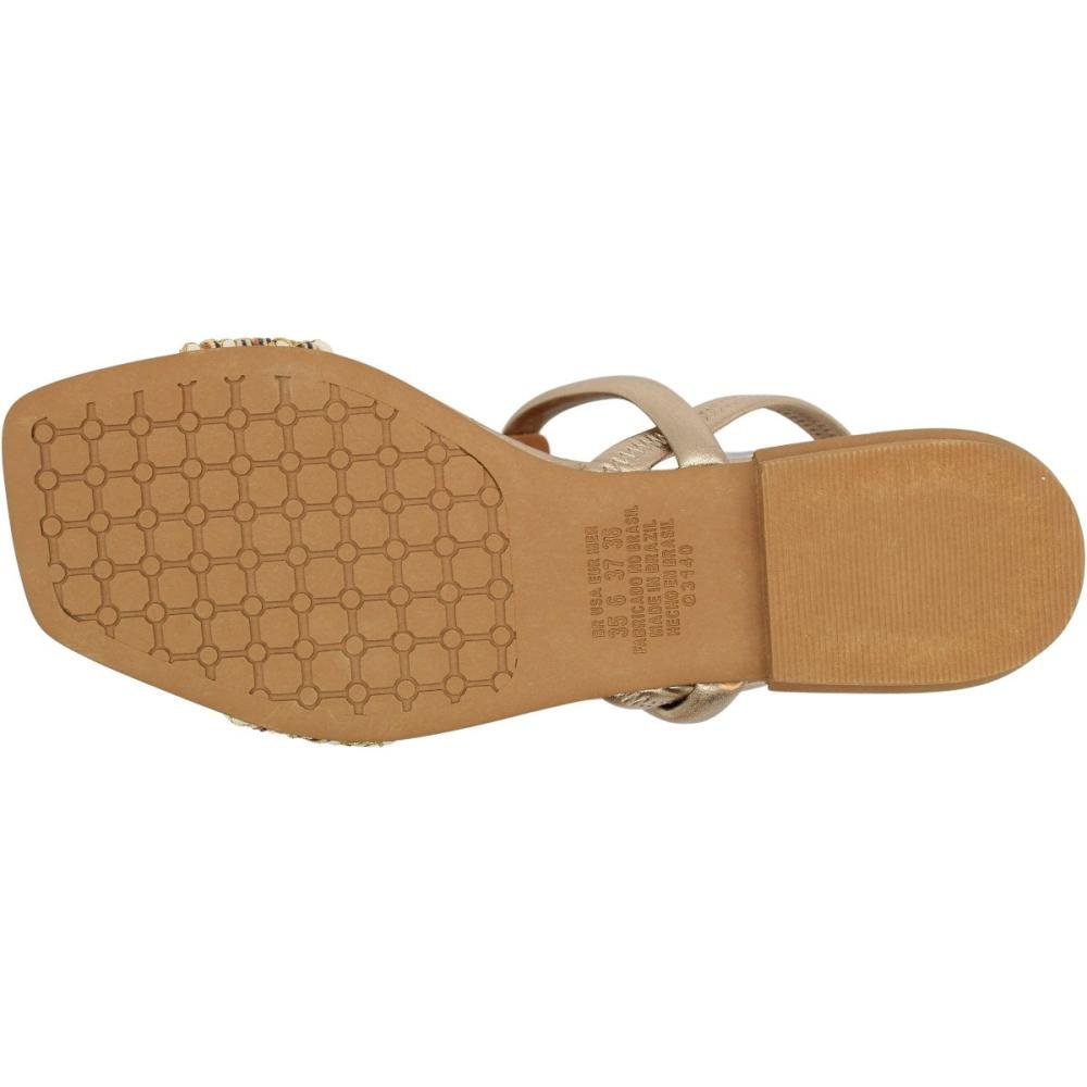 Sandália Rasteira Mississipi Tira Tramada Adornada Feminina Ouro 5