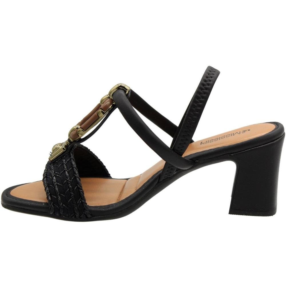 Sandália Salto Médio MIssissipi Adorno Tira Tramada Feminina Preto 2