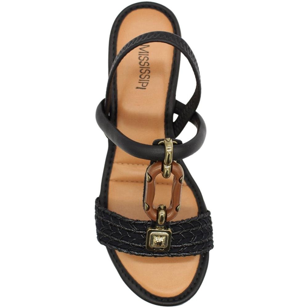 Sandália Salto Médio MIssissipi Adorno Tira Tramada Feminina Preto 4