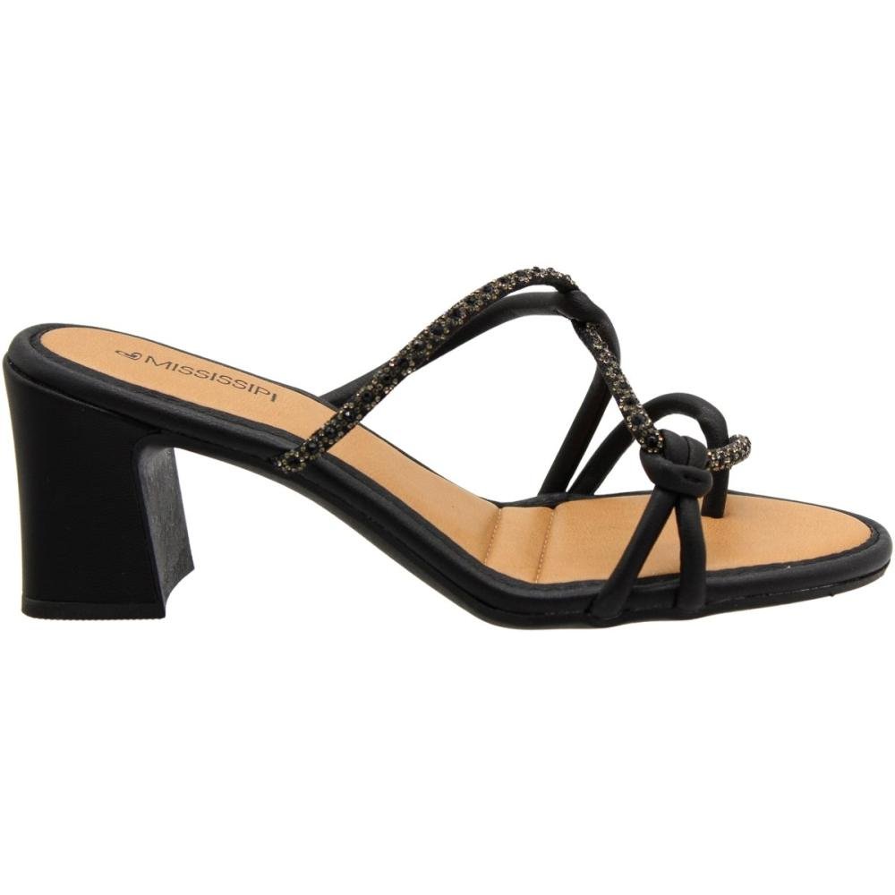 Sandália Salto Médio Bloco Mississipi Strass Shine Feminina