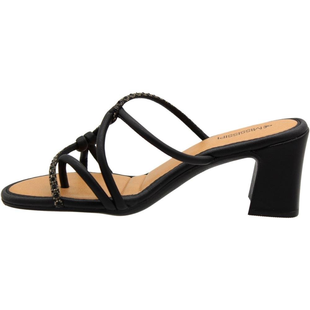 Sandália Salto Médio Bloco Mississipi Strass Shine Feminina Preto 2