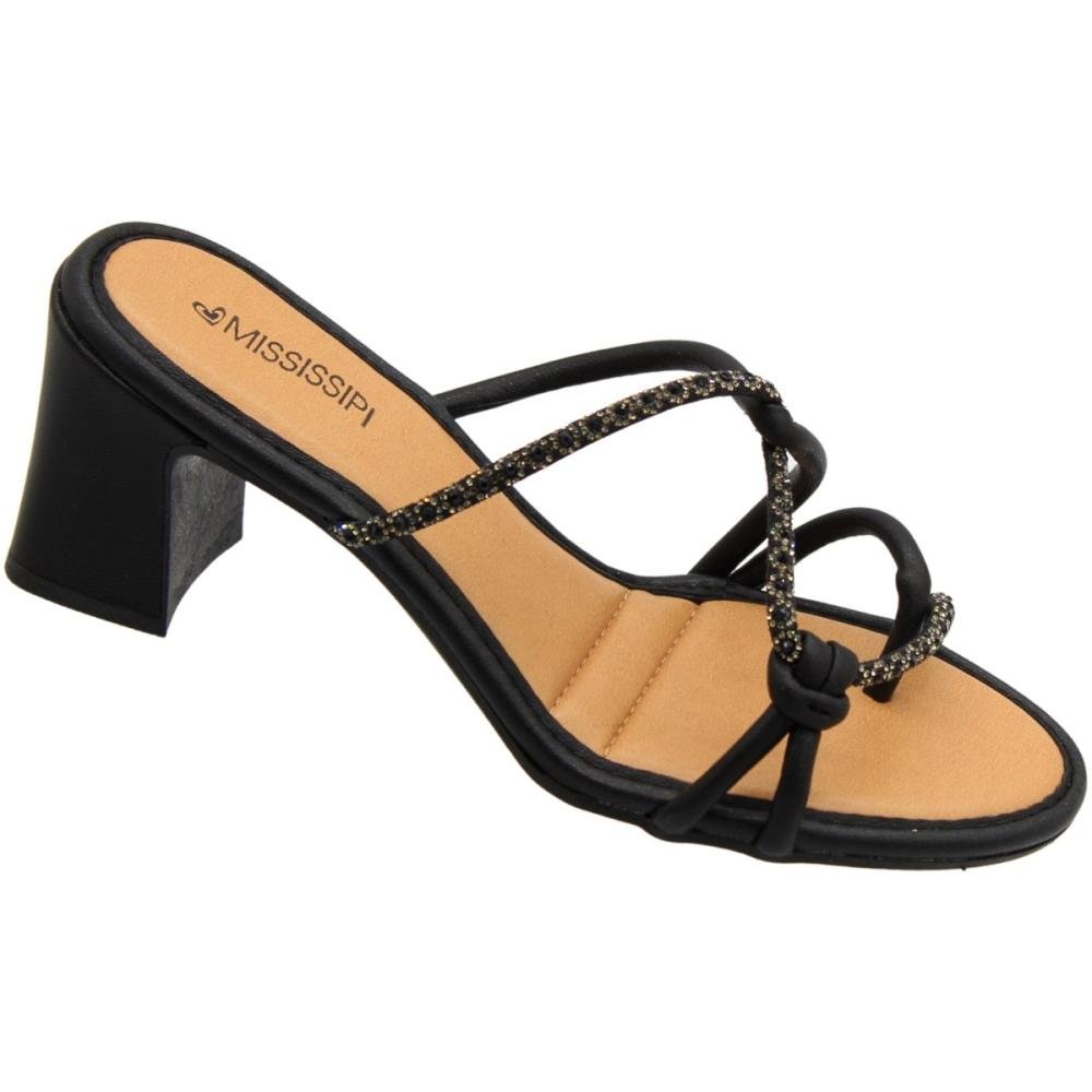 Sandália Salto Médio Bloco Mississipi Strass Shine Feminina Preto 3