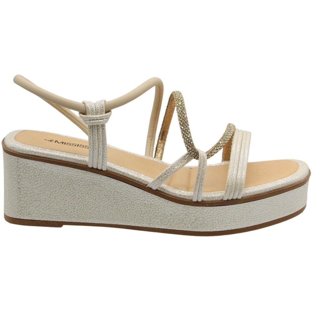 Sandália Salto Anabela Mississipi Delicada Strass Feminina Branco 1