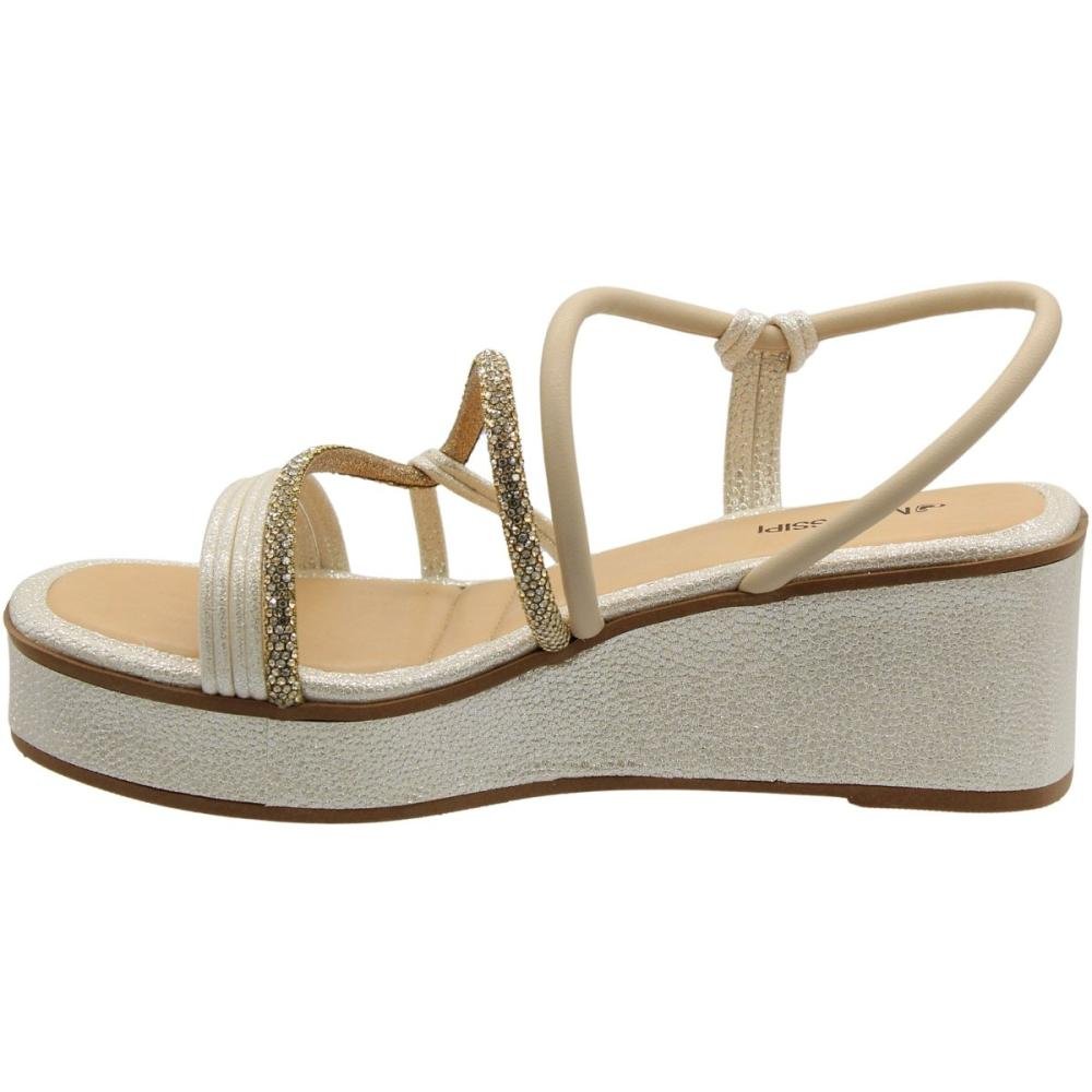 Sandália Salto Anabela Mississipi Delicada Strass Feminina Branco 2