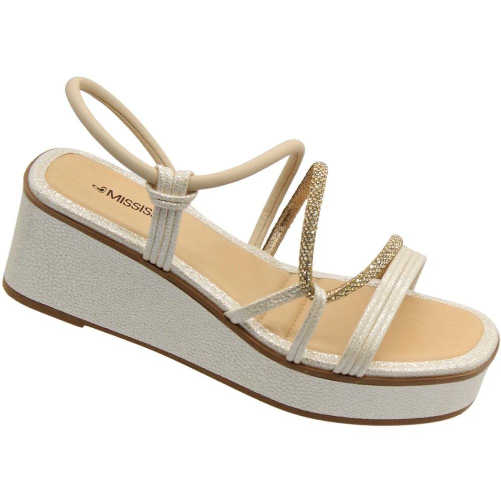 Sandália Salto Anabela Mississipi Delicada Strass Feminina Branco 3