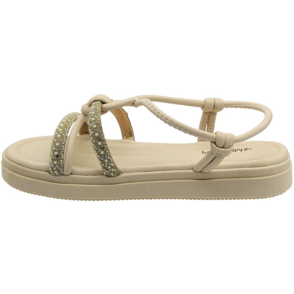 Sandália Plataforma Mississipi Tiras Strass Brilho Feminina Bege 2