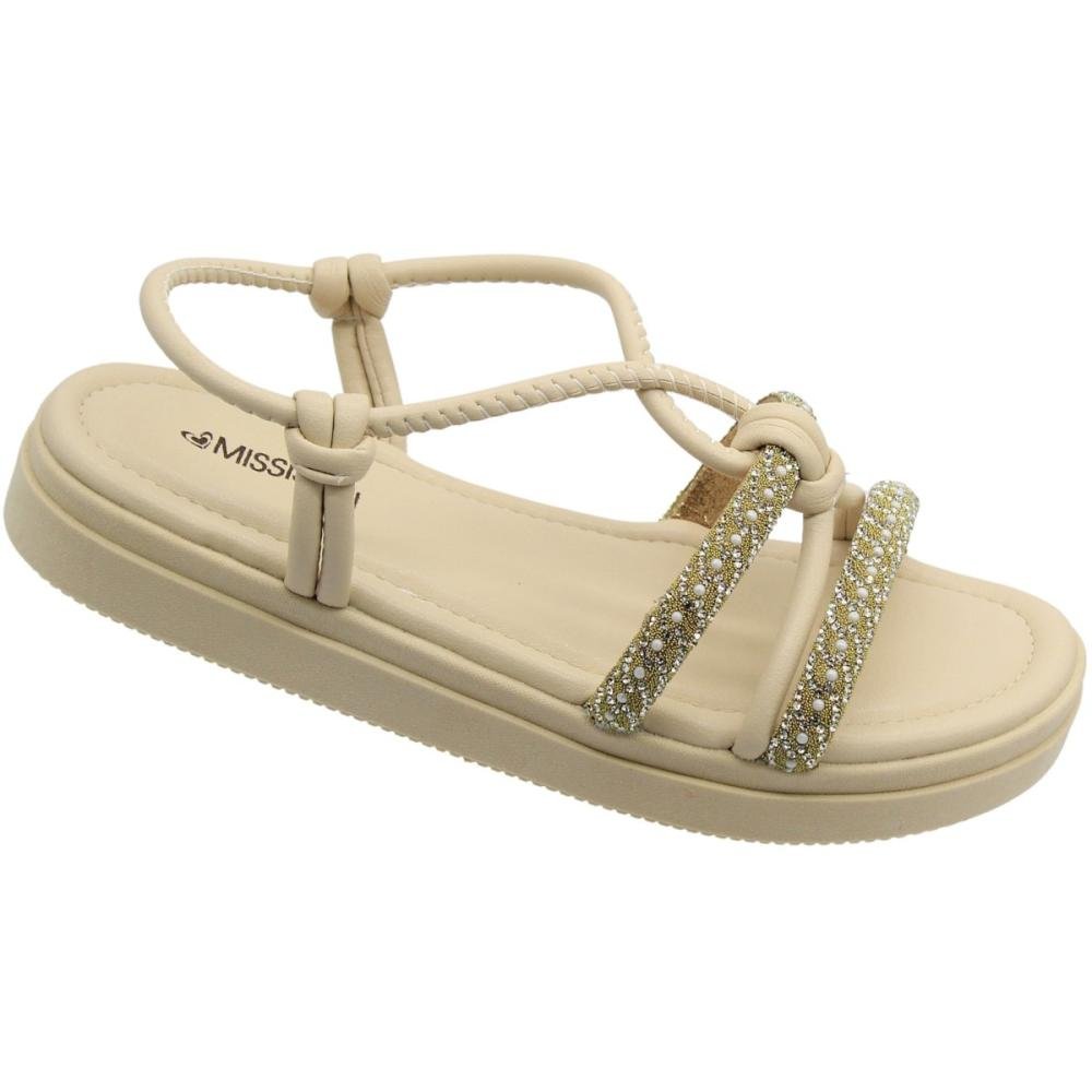Sandália Plataforma Mississipi Tiras Strass Brilho Feminina Bege 3