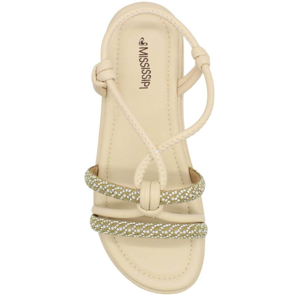 Sandália Plataforma Mississipi Tiras Strass Brilho Feminina Bege 4