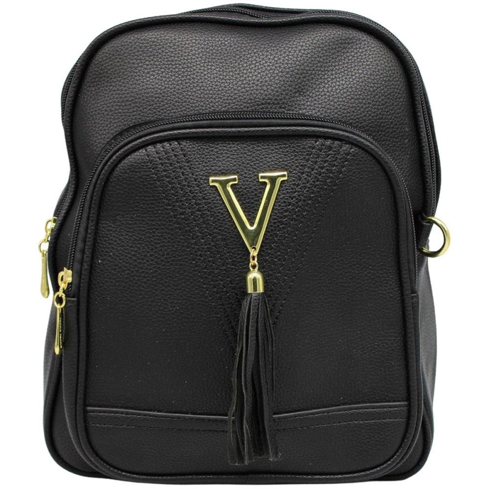 Mochila Bolsa Victtoria Voice Detalhe V Com Tassel Feminina Preto 1